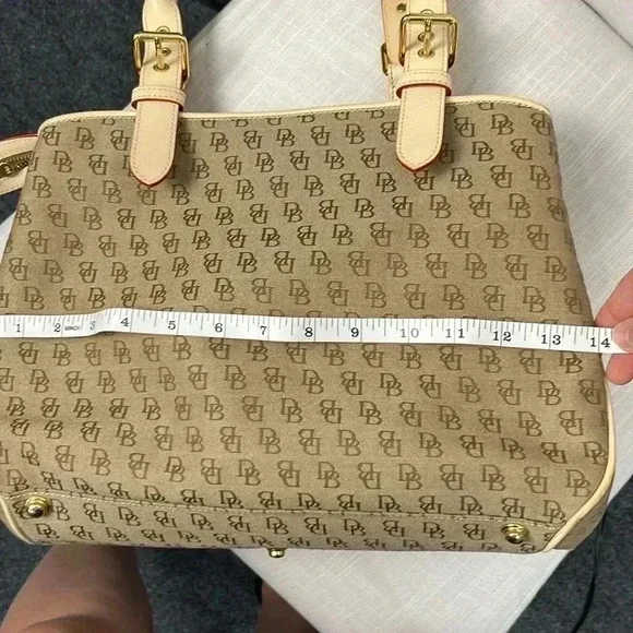 Vintage Dooney & Bourke Buckle Satchel Tote Bag Purse DB Signature Leather Trim - Picture 12 of 16